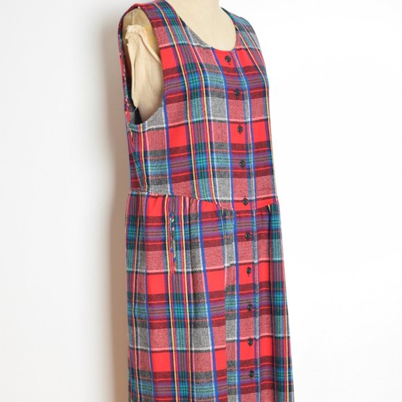vintage 90s dress Pendleton wool tartan plaid babydoll grunge midi maxi 14 L - Picture 2 of 8